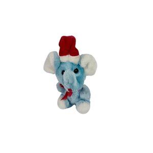 Vintage Blue Elephant Plush Toy Red Santa Hat & Bow By C.R.J. Sunshine